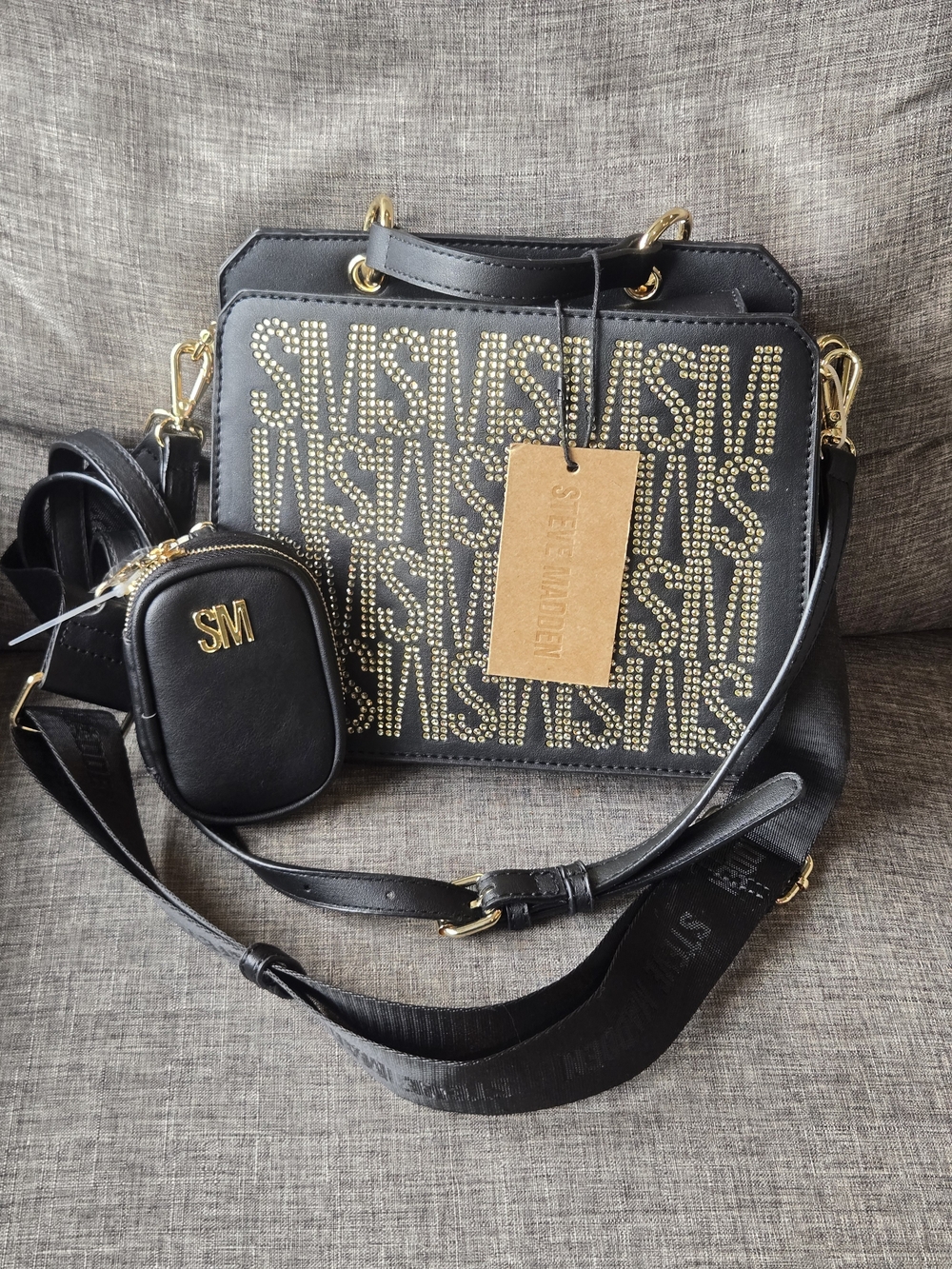 Steve madden bevelyn Rhinestone gold and silver logo satchel crossbody MSRP 108$